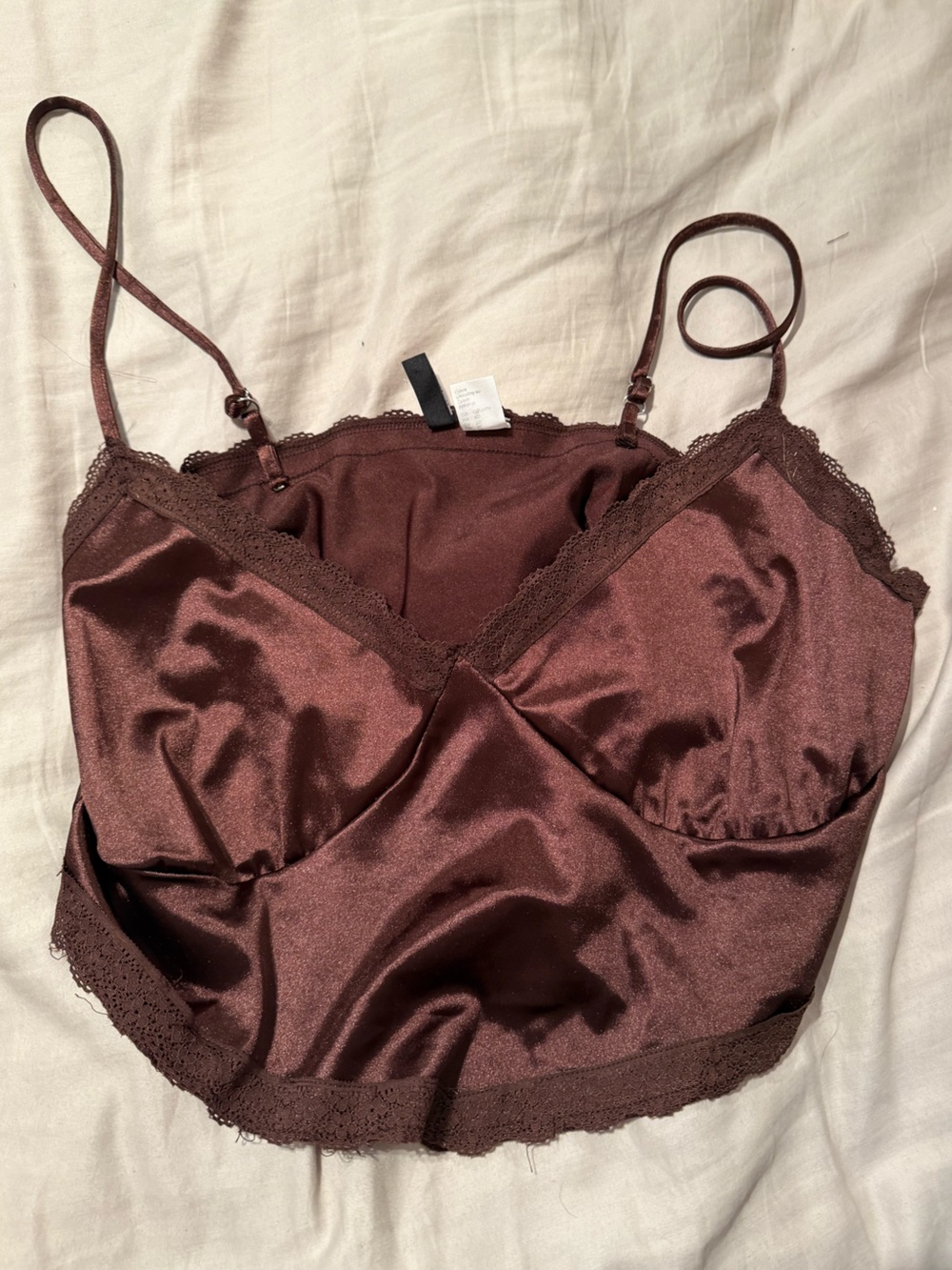H&M Satin Lace-Trim Cami in Chocolate Brown
